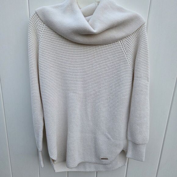 Michael Kors Cowl Neck Sweater Knit Pullover Tunic Top Neutral Cream Size S - Picture 2 of 15